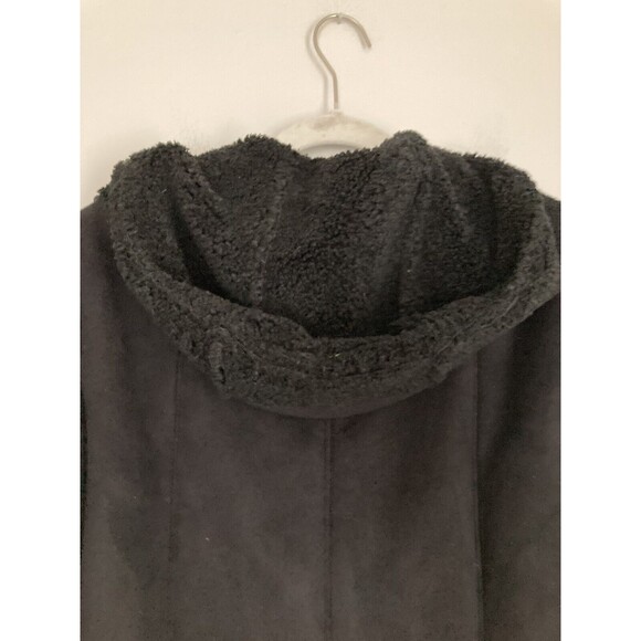 French Connection Faux Shearling Hooded Coat Jacket SMALL Black - Picture 8 of 13